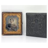 Antique Civil War Era Portraits Leather Embossed