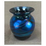Signed Hyde Iridescent Art Glass Vase 3.5 In