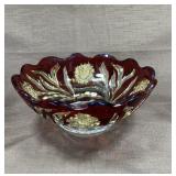 Ruby Red Floral Art Glass Bowl