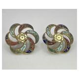 French Champlevï¿½ Enamel Pinwheel Button Pair