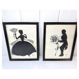 Vintage 1944 Framed Wedding Silhouette Art Pair