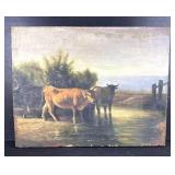 Pastoral Cattle Painting on Wood Board