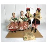 Polish Folk Art Doll Group of Four On Stand