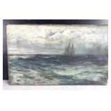 Antique Seascape Ship Oil Painting