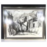 European Street Scene Framed Sketch Print