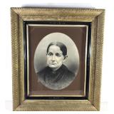 Antique Charcoal Matriarch Portrait In Gilt Frame