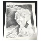 Susan Teague Signed Portrait Drawing w/ Lighthouse