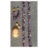 Purple stone 30" necklace and drop earrings w/