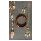 Shell necklace, 28" w/ goldtone and pearl 24"