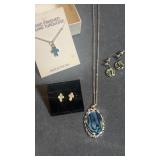 Cross and Sea Opal Necklace and pierced earring