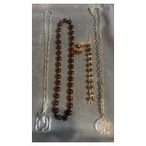 Brown beaded necklace clip on earring set.