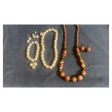 Jewlery sets.  Wooden necklace/ clip on earrings