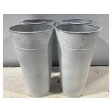Set of 4 White Metal Floral Buckets.