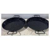 Set of 2 12x12 Black Speckled Enamel Serving Pans