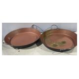 Set of 2 Copper-Tone Round Metal Serving Pans.