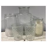 Set of 5 Clear Textured Glass Candle Holders &