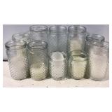 Set of 10 Glass Candle Holders / Jar Vases With