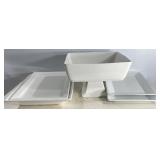 White Ceramic Serving Dish & Plate Lot  5 Pieces