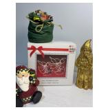 Angles in flight candle holders, gold Santa,