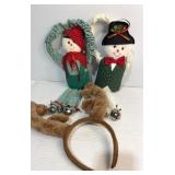 Two snowman door hangers and reindeer antler