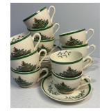Set of 11 Spode teacups and saucers