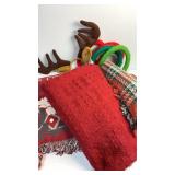 Three Christmas throws and reindeer toss game