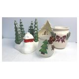 Christmas candle holders (3) and Dish