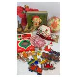 Various vintage ornaments including train