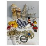 Vintage ornaments with two cloth hearts