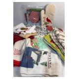 14 Christmas towels and fabric and pot holder