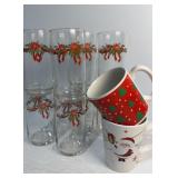 Set of 8 Christmas Drinking Glasses and Two Mugs