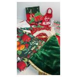Various linens and stockings and small tree skirt