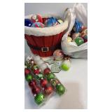 Various ornaments and Santa basket