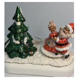 Vintage music box with tree and Santa. Pieces