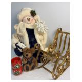 Snowman tree topper, candle holder sleigh