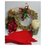 Bell wreath and bears and 10 red cloth napkins