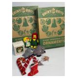 Vintage ornaments including 2 Shiny Bright boxes