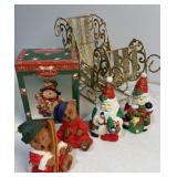 Glad sleigh, Santa bells, snowman figurine