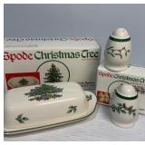 Spode butter dish and salt & pepper shakers