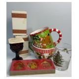 Various Christmas items with 3 mugs and Avon