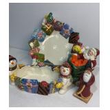Fitz and Floyd items and wooden Santa