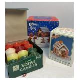 Votives, hollykins candle holder and wood