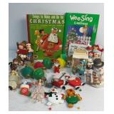 Collection of Christmas Ornaments and Two Books