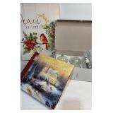 White ornaments, cardinal sign and Thomas kinkade
