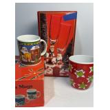 Assortment of Christmas mugs and flutes