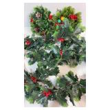 Vintage Holly Decor - 2 mini wreathes and 2