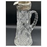 Crystal Pitcher w Silverplate Rim 12 x 7 x 5.5