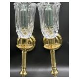 Brass & Crystal Wall Candle Sconces Pair 15'