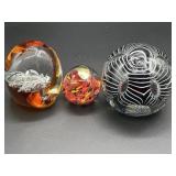 Art Glass Paperweights Trio