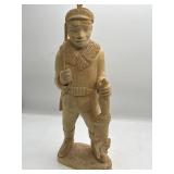 Hand Carved Hunter w Fox Figure 16.5 x 6.5 x 3.5'